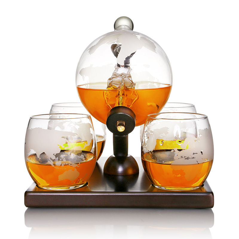 Custom Globe Whiskey Decanter Set – World Map Glass Decanter with Glasses - Image 4