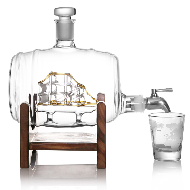 Best-Selling Sailing Ship Barrel Decanter – Premium Glass Whiskey Dispenser - Image 2